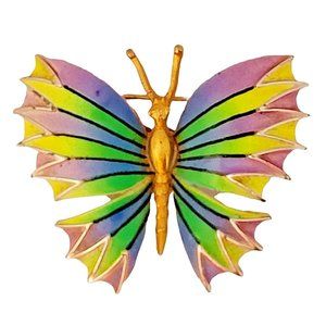 Vintage Butterfly 1960's Brooch Pin Enamel Neon Colors Gold/Silver Tone Metals